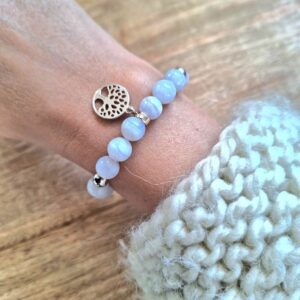 Bracelet calcédoine bleue Arbre de Vie