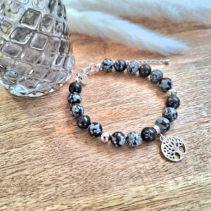 Bracelet obsidienne neige Arbre de Vie