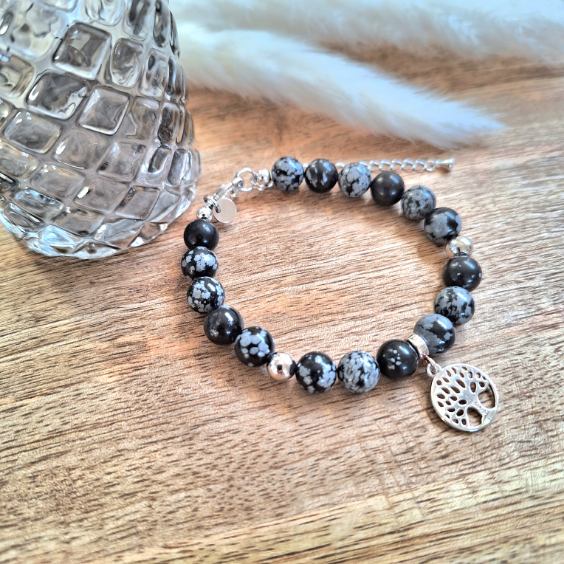 bracelet obsidienne neige arbre de vie