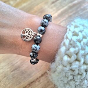 Bracelet obsidienne neige Arbre de Vie