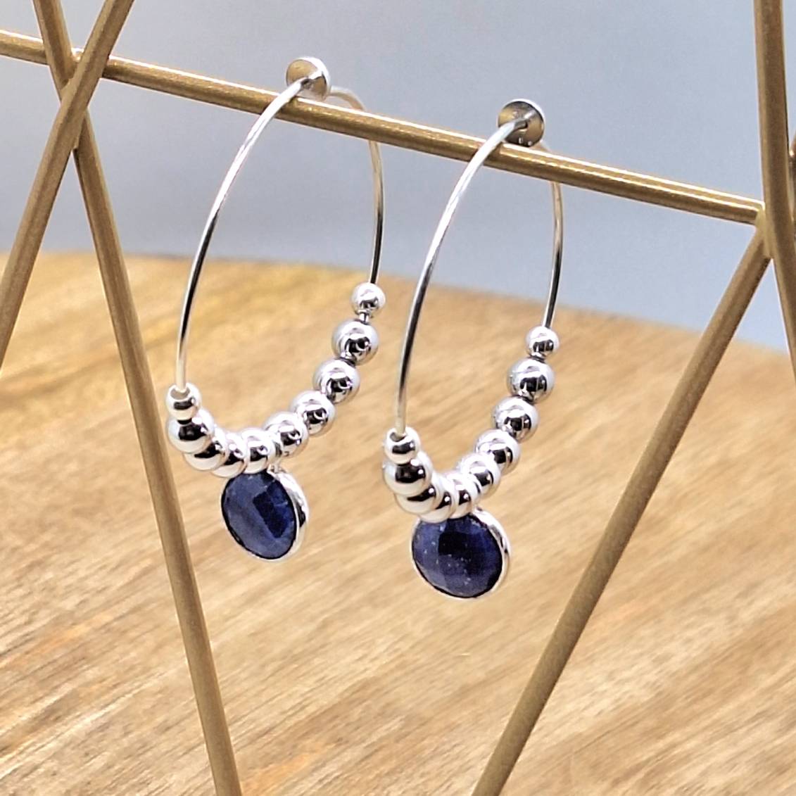 créoles lapis lazuli pépite