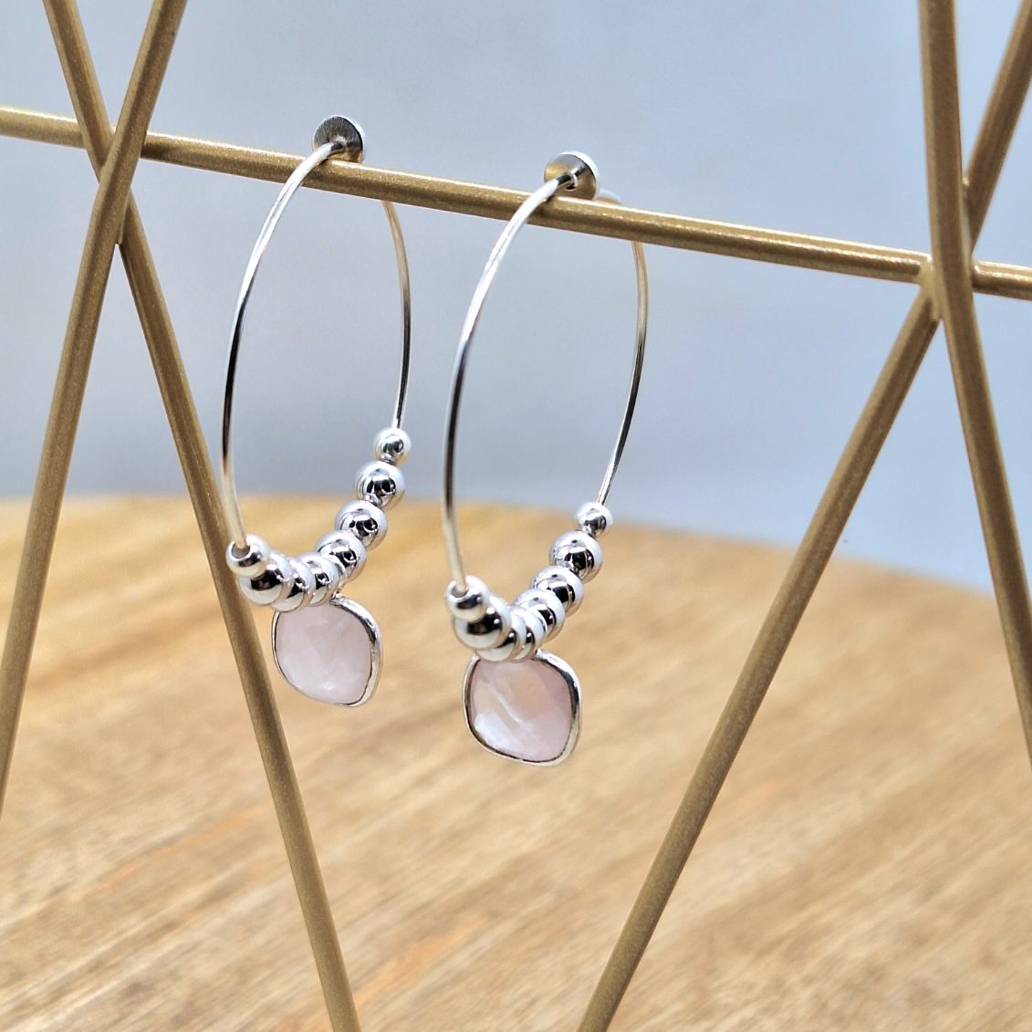 créoles quartz rose pépite