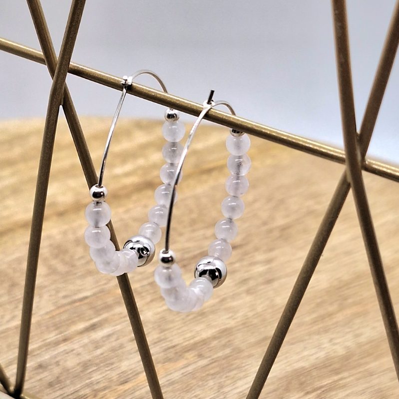créoles quartz rose sphère
